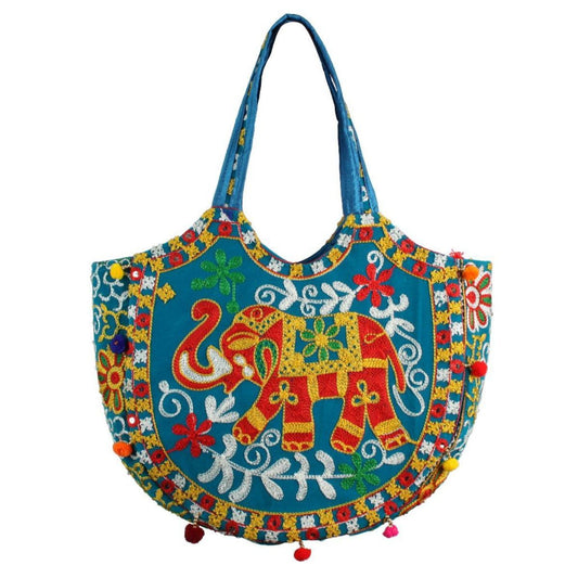 Blue Embroidered Elephant Tote|13 x 19 x 6 inches - Premium Wholesale Fashion Accessories from Pinktown - Just $32! Shop now at chiquestyles