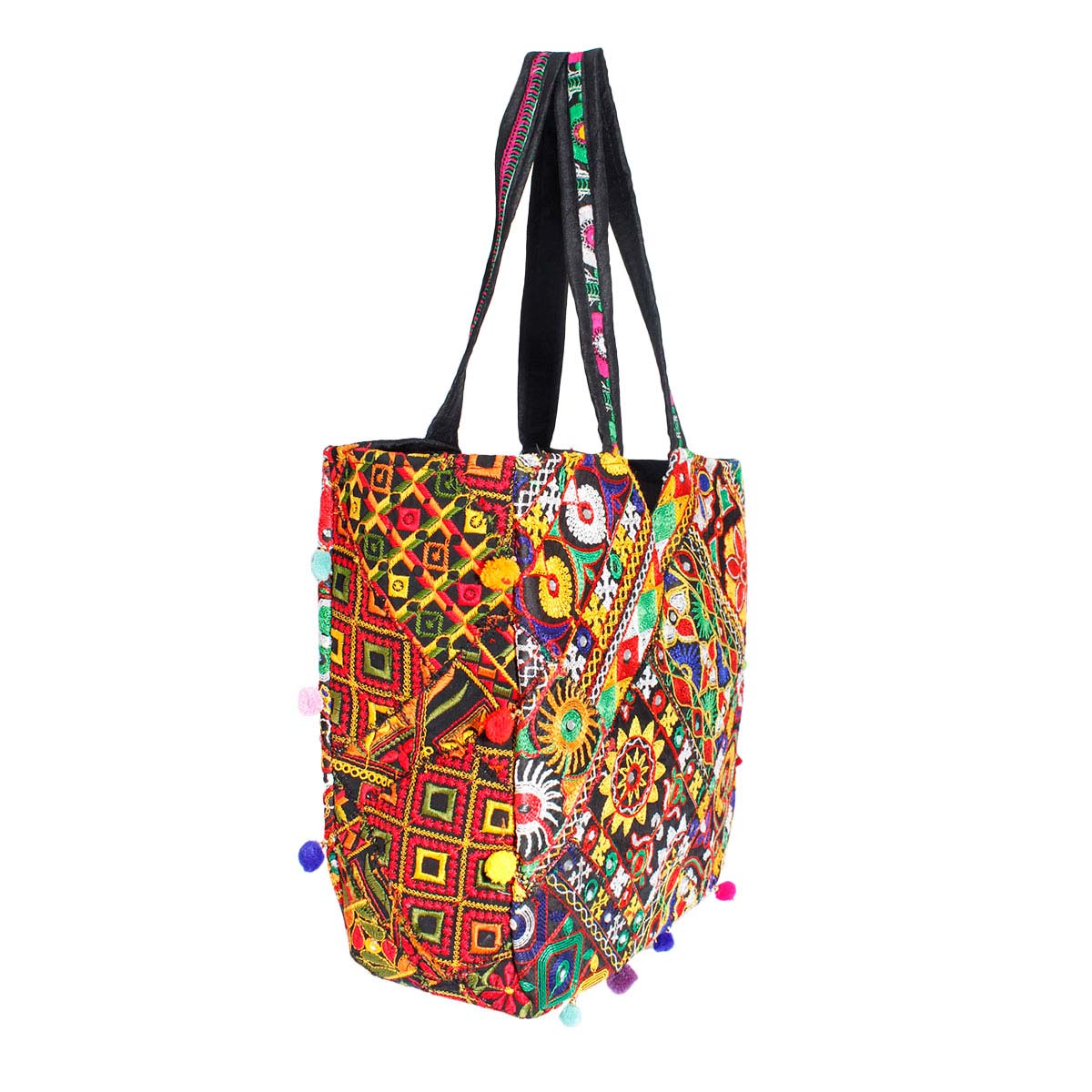 Black Tribal Embroidered Tote|13.75 x 14.25 x 5.25 inches - Premium Wholesale Fashion Accessories from Pinktown - Just $36! Shop now at chiquestyles