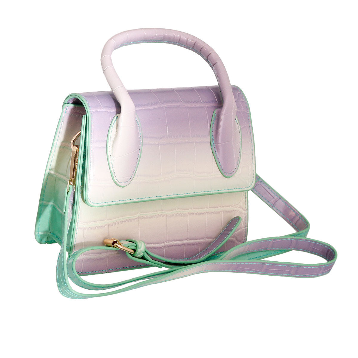 Purple and Green Croc Flap Satchel Handbag|7.75 x 6 x 3 inches - Premium Wholesale Fashion Accessories from Pinktown - Just $51! Shop now at chiquestyles