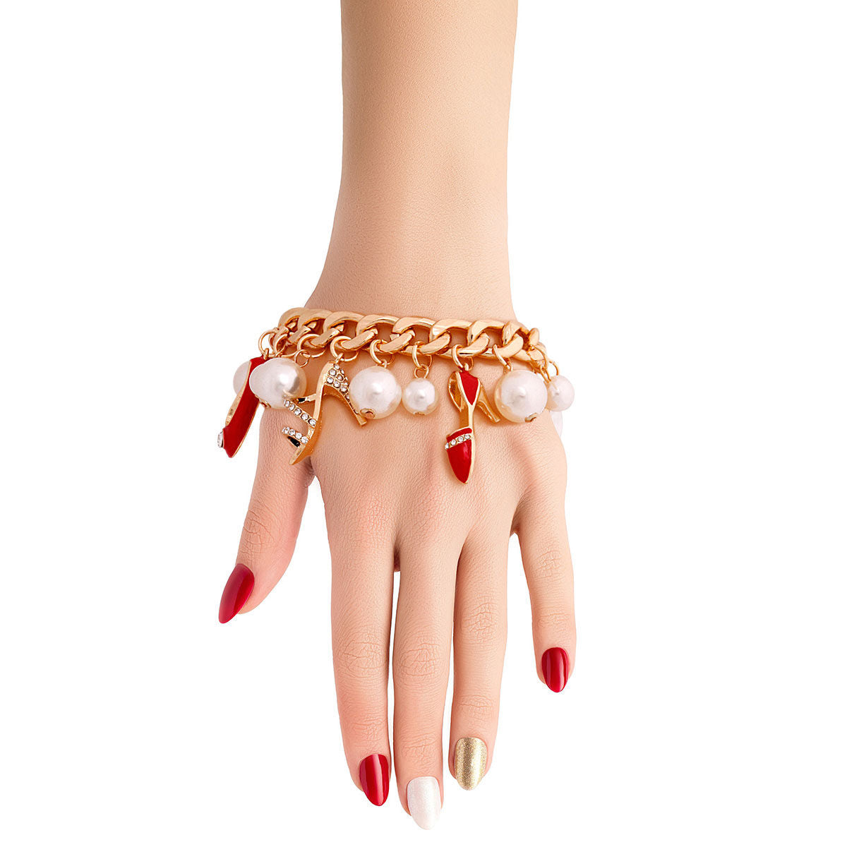 Gold Red Luxury Shoe Charm Bracelet|8 inches - Premium Wholesale Jewelry from Pinktown - Just $17! Shop now at chiquestyles