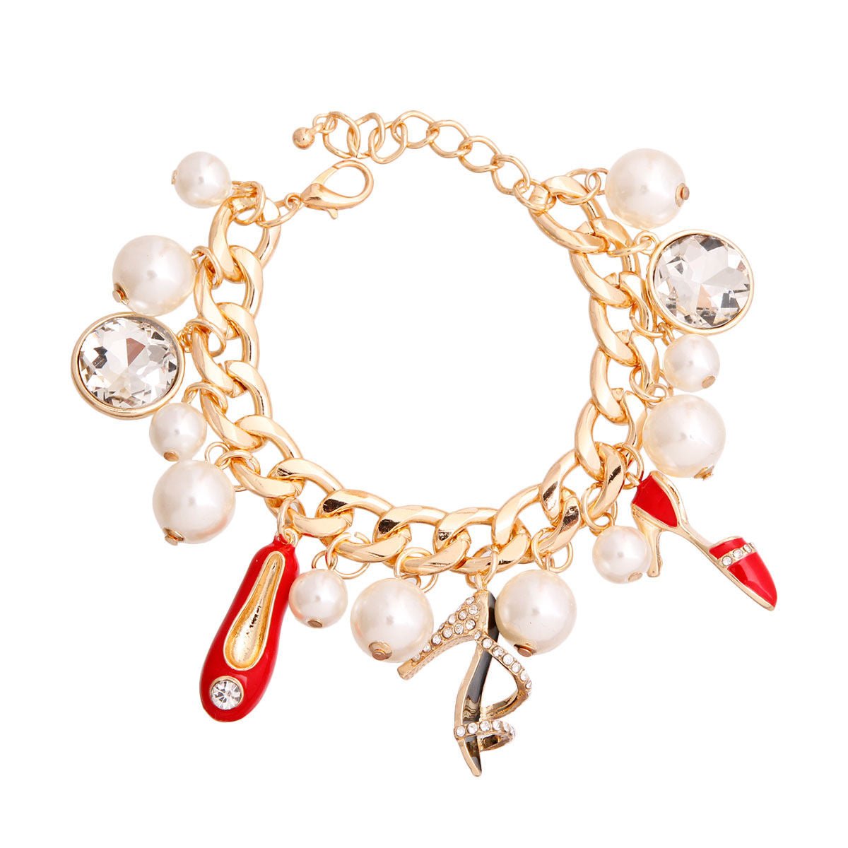 Gold Red Luxury Shoe Charm Bracelet|8 inches - Premium Wholesale Jewelry from Pinktown - Just $17! Shop now at chiquestyles