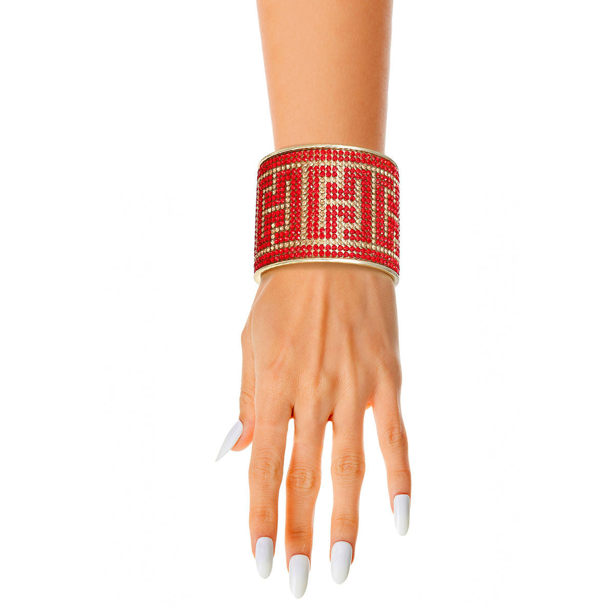 Red Greek Key Designer Gold Cuff|Adjustable - Premium Wholesale Jewelry from Pinktown - Just $9! Shop now at chiquestyles