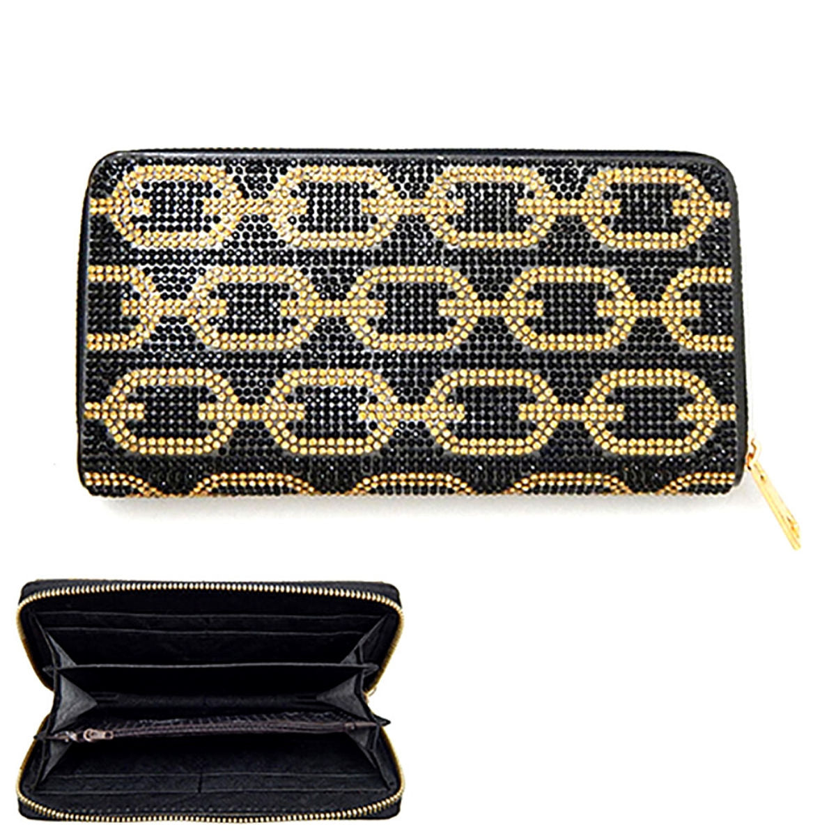 Black and Gold Rhinestone Wallet|7.5 x 4 x 1.25 inches - Premium Wholesale Fashion Accessories from Pinktown - Just $27! Shop now at chiquestyles