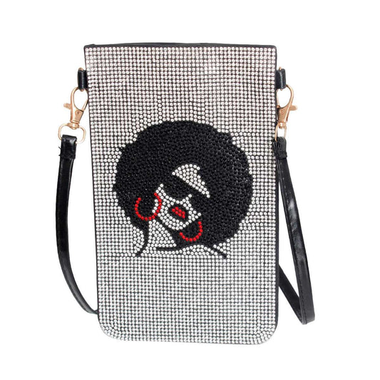 Afro Woman Phone Crossbody|7.85 x 4.75 inches - Premium Wholesale Fashion Accessories from Pinktown - Just $19! Shop now at chiquestyles