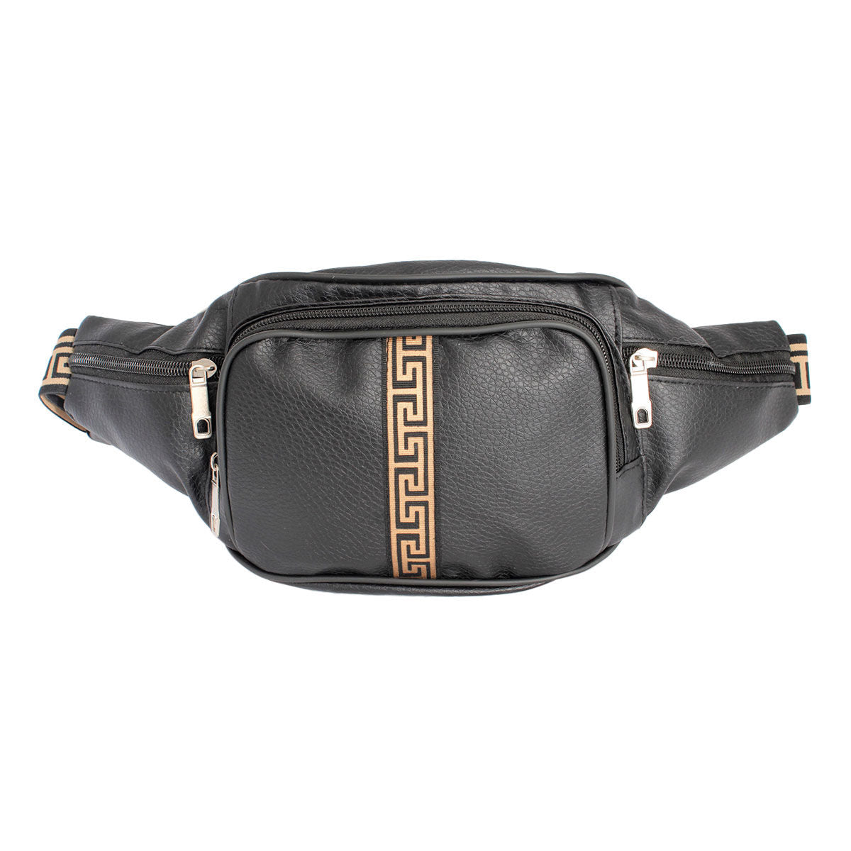 Black 4 Pocket Greek Fanny Pack|14 x 5 x 2 inches - Premium Wholesale Fashion Accessories from Pinktown - Just $17! Shop now at chiquestyles