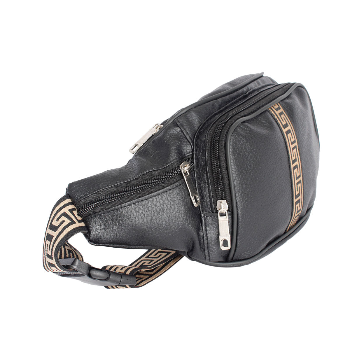 Black 4 Pocket Greek Fanny Pack|14 x 5 x 2 inches - Premium Wholesale Fashion Accessories from Pinktown - Just $17! Shop now at chiquestyles