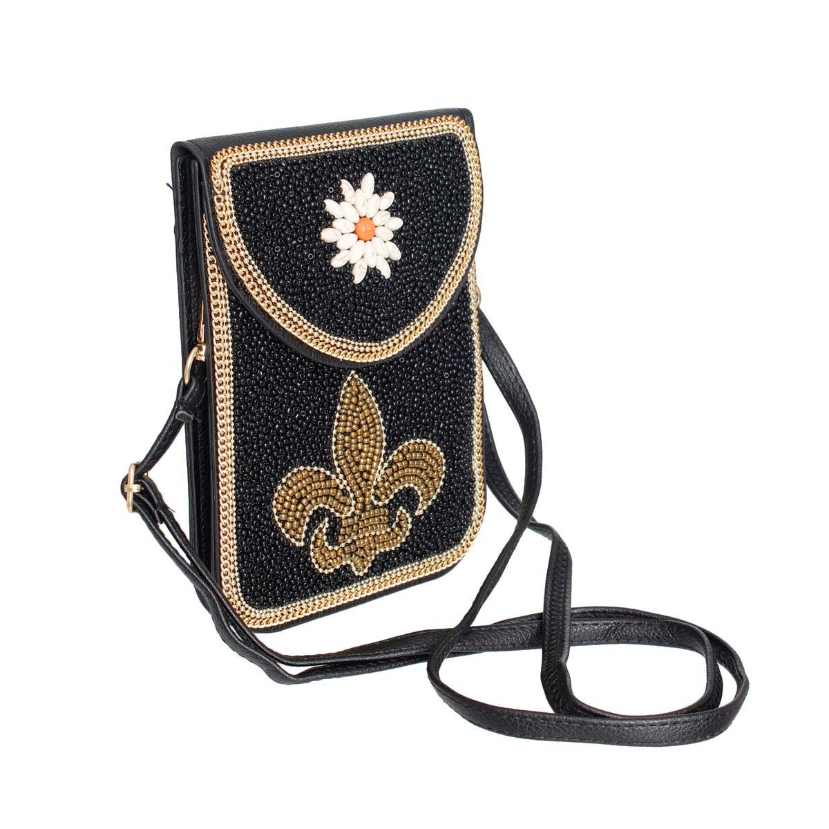 Black Fleur de Lis Beaded Phone Crossbody|7 x 5.25 x 1 inch - Premium Wholesale Fashion Accessories from Pinktown - Just $35! Shop now at chiquestyles