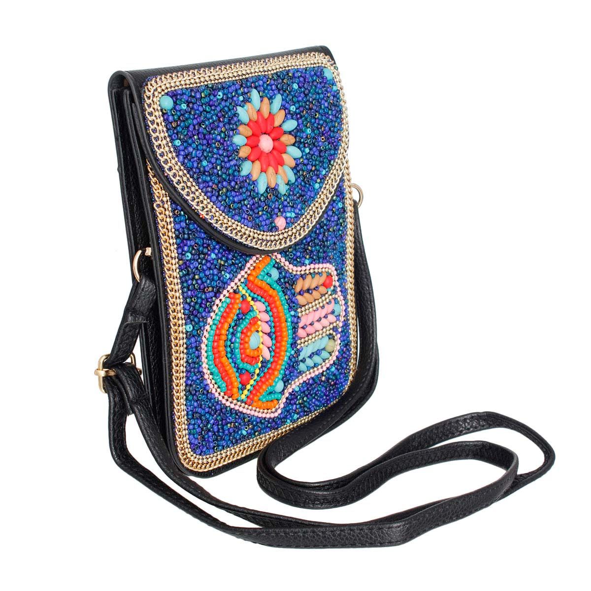 Blue Hamsa Beaded Phone Crossbody|7 x 5.25 x 1 inch - Premium Wholesale Fashion Accessories from Pinktown - Just $35! Shop now at chiquestyles