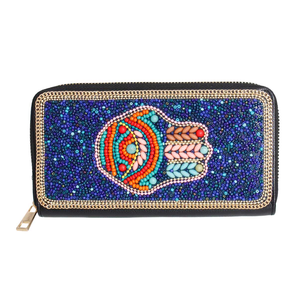 Blue Hamsa Beaded Wallet|7.6 x 4.2 x 1.25 inches - Premium Wholesale Fashion Accessories from Pinktown - Just $33! Shop now at chiquestyles