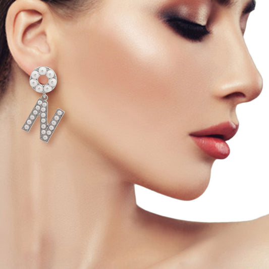 White Dangling N Designer Earrings|1.75 inches - Premium Wholesale Jewelry from Pinktown - Just $9! Shop now at chiquestyles