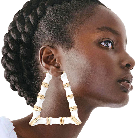 White Trapozoid Bamboo Hoops|3.25 inches - Premium Wholesale Jewelry from Pinktown - Just $13! Shop now at chiquestyles