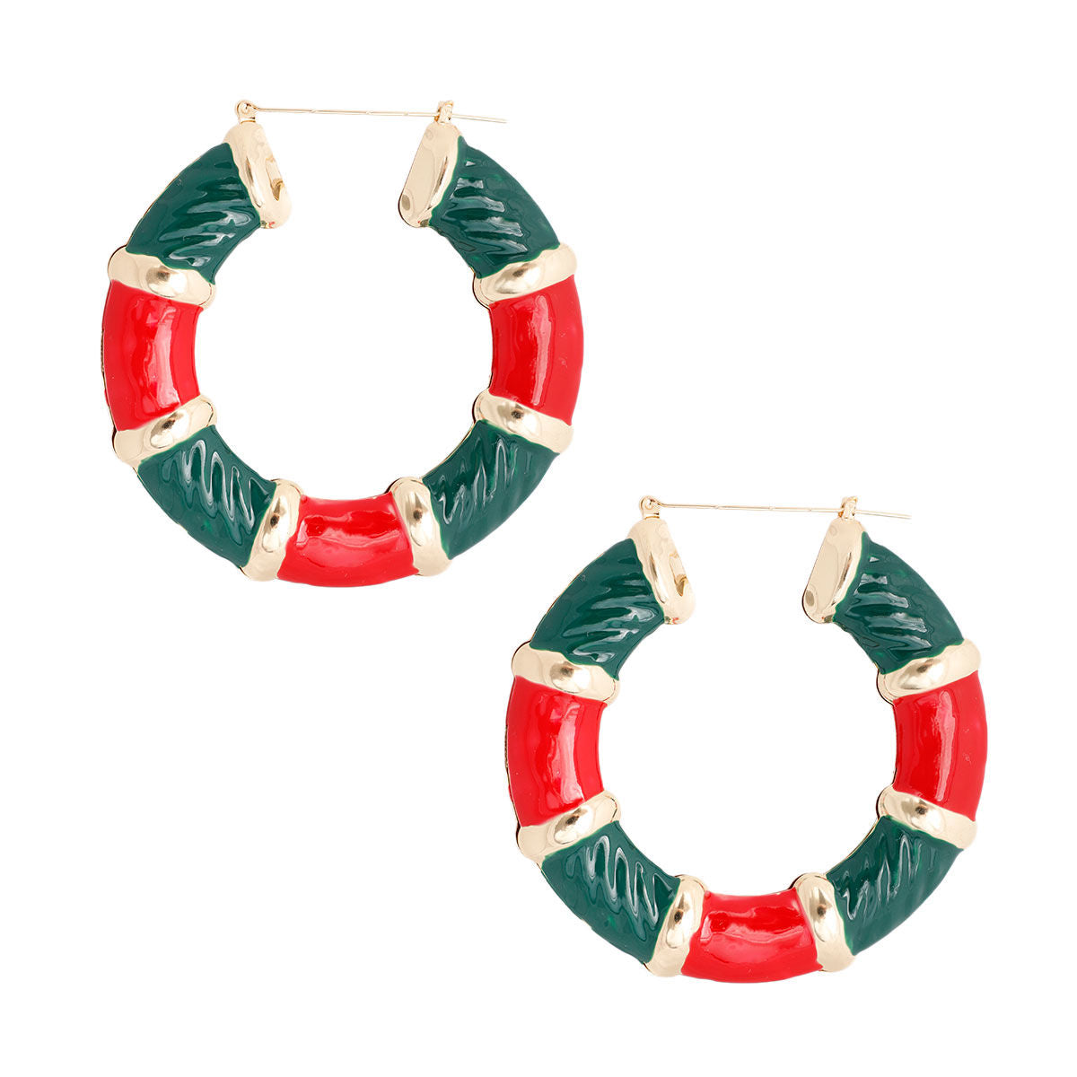 Red and Green Wide Bamboo Hoops|3 inches - Premium Wholesale Jewelry from Pinktown - Just $13! Shop now at chiquestyles