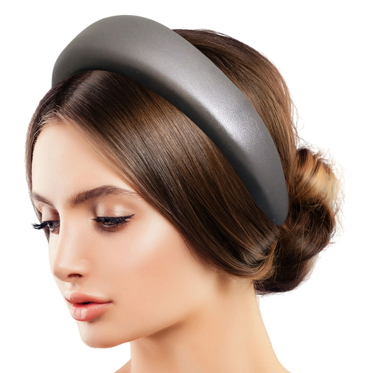 Silver Leather Puffy Headband|Adjustable - Premium Wholesale Fashion Accessories from Pinktown - Just $11! Shop now at chiquestyles