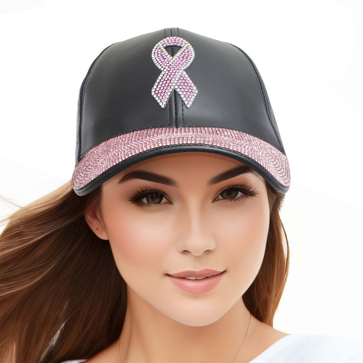 Black Leather Pink Ribbon Hat|Adjustable - Premium Wholesale Fashion Accessories from Pinktown - Just $19! Shop now at chiquestyles