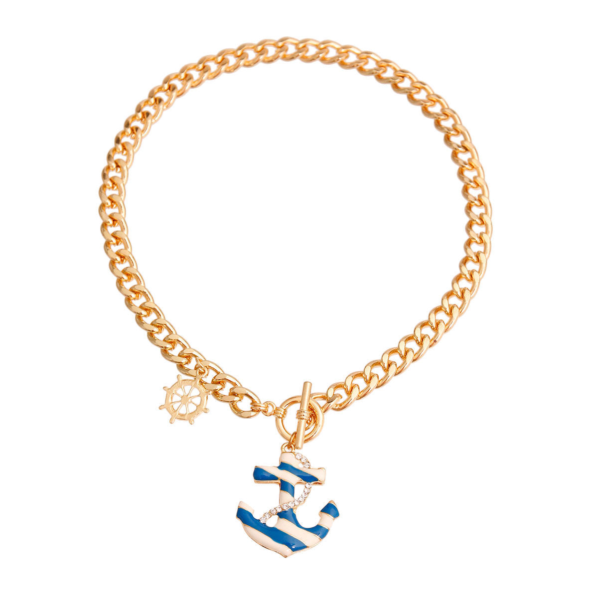 Blue Stripe Anchor Charm Necklace|16 inches - Premium Wholesale Jewelry from Pinktown - Just $8! Shop now at chiquestyles