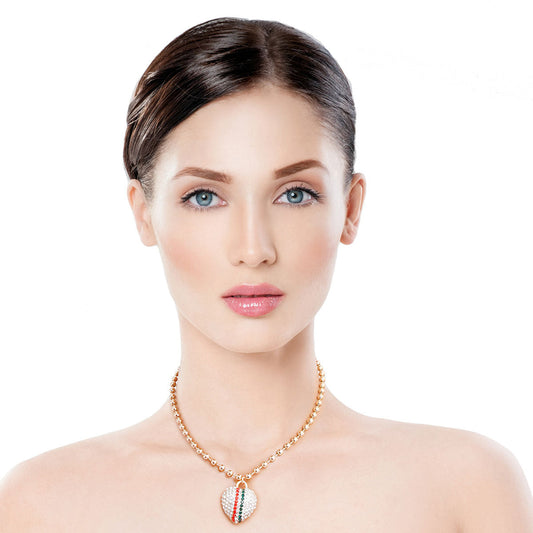 Designer Style Stripe Heart Gold Ball Necklace|16 inches - Premium Wholesale Jewelry from Pinktown - Just $11! Shop now at chiquestyles