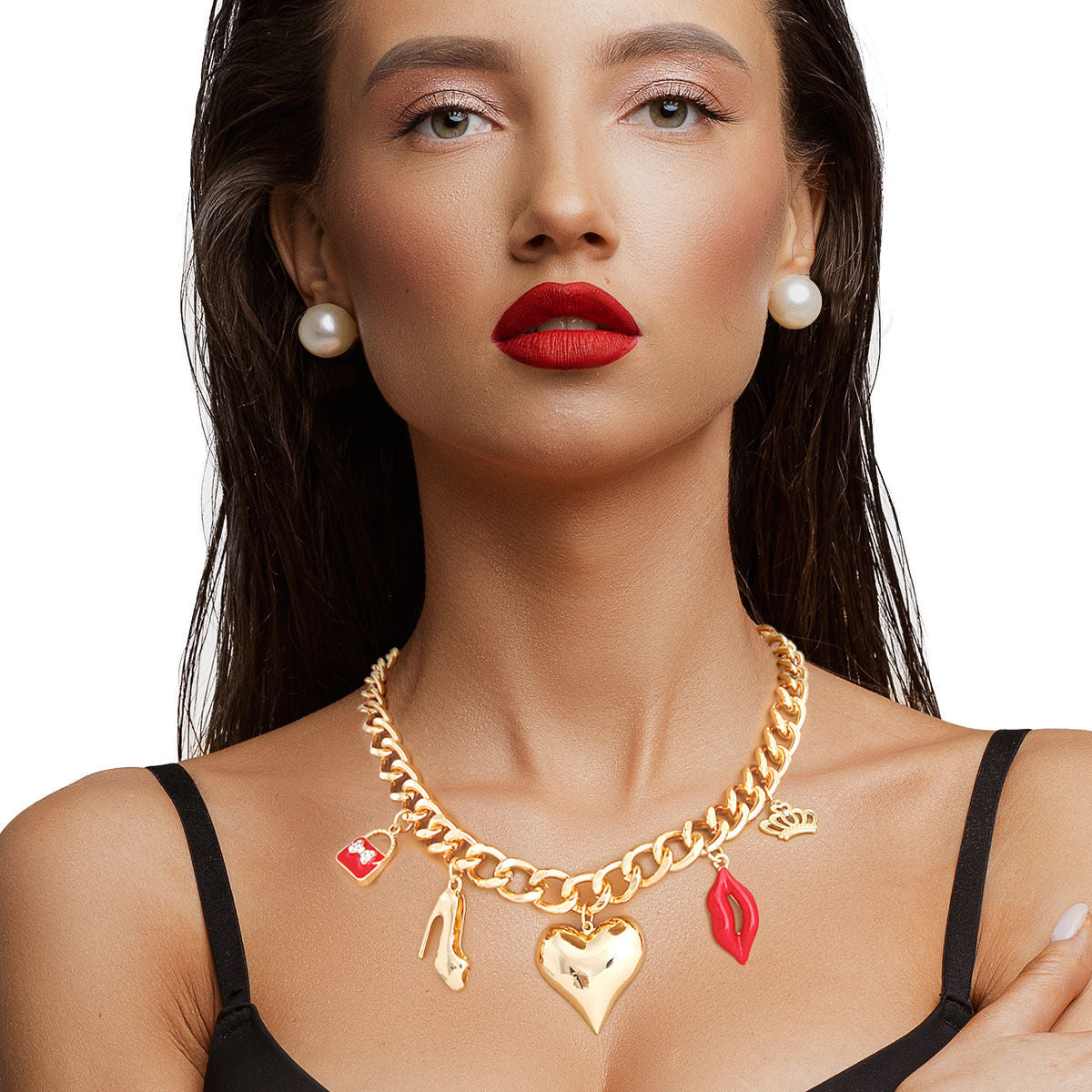 Gold Boutique Heart Charm Chain|18 inches - Premium Wholesale Jewelry from Pinktown - Just $15! Shop now at chiquestyles