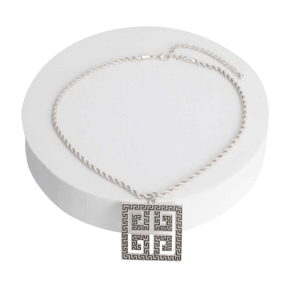 Silver Square Greek Key Pendant Necklace|18 inches - Premium Wholesale Jewelry from Pinktown - Just $12! Shop now at chiquestyles