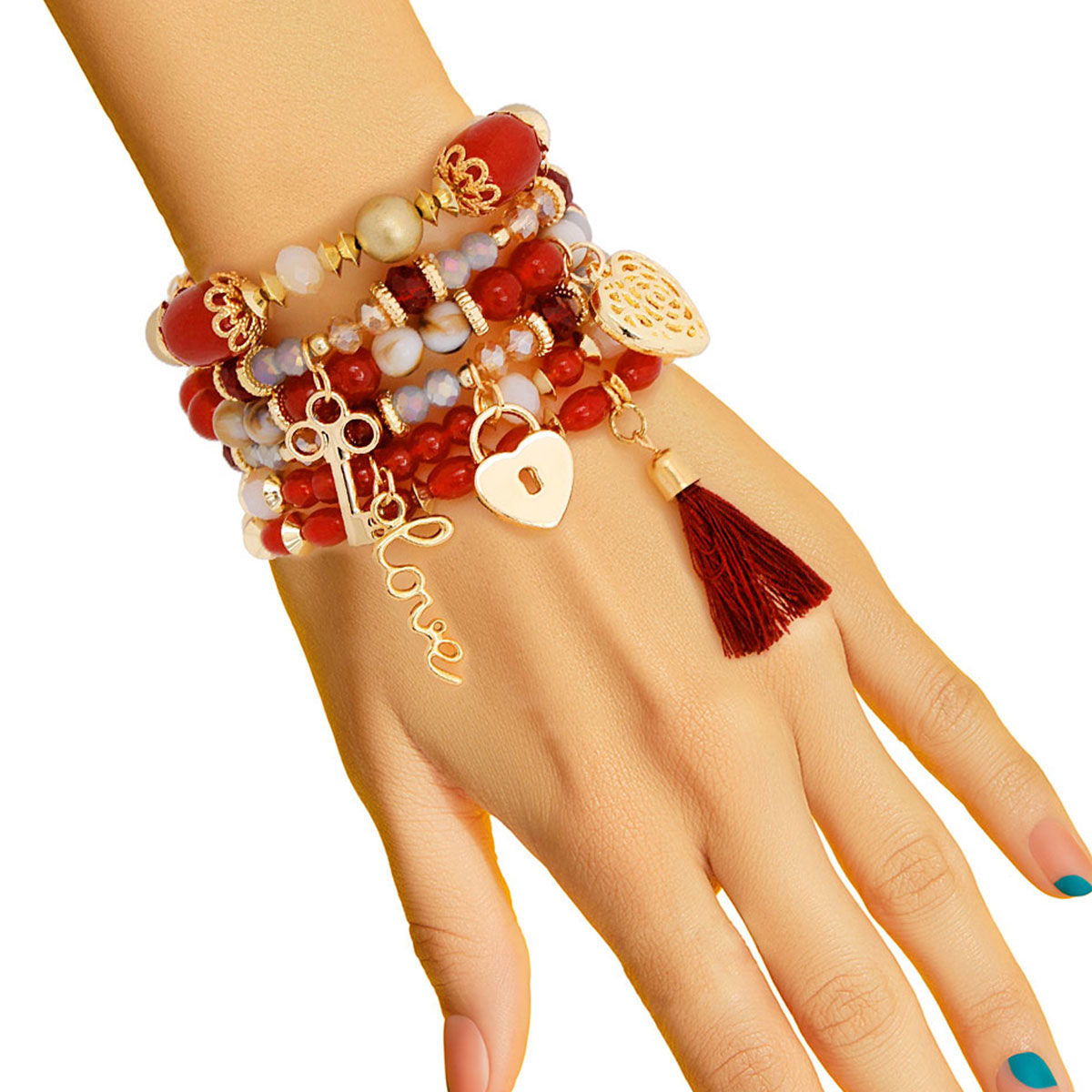 Burgundy Glass Bead Love Bracelets|Stretch to Fit - Premium Wholesale Jewelry from Pinktown - Just $14! Shop now at chiquestyles