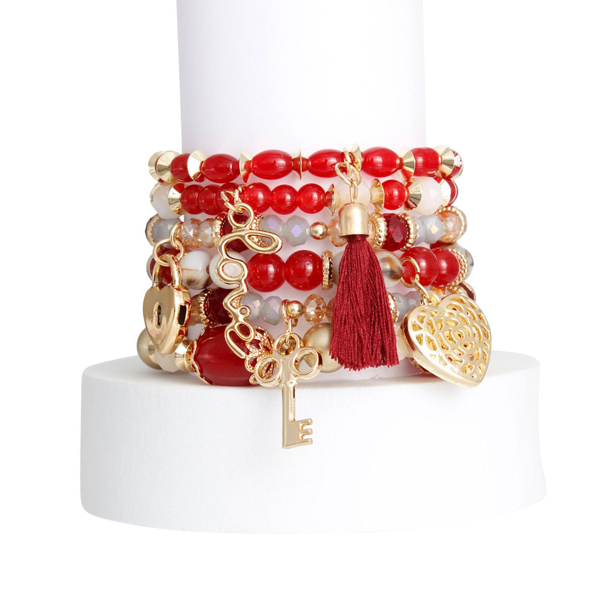 Burgundy Glass Bead Love Bracelets|Stretch to Fit - Premium Wholesale Jewelry from Pinktown - Just $14! Shop now at chiquestyles