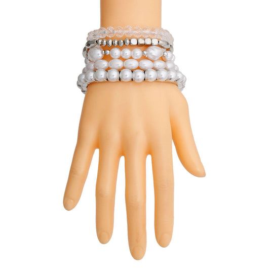 White Pearl and Glass Beads Bracelets|Stretch to Fit - Premium Wholesale Jewelry from Pinktown - Just $12! Shop now at chiquestyles