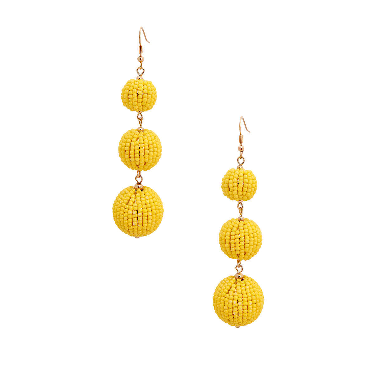 Yellow Trio Seed Bead Ball Earrings|3 inches - Premium Wholesale Jewelry from Pinktown - Just $11! Shop now at chiquestyles