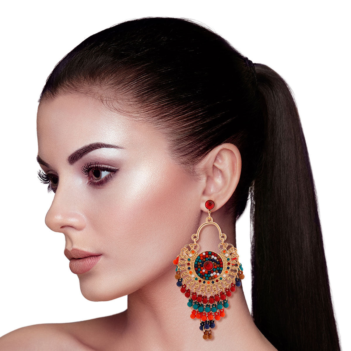 Multi Color Beaded Mandala Earrings|3.75 inches - Premium Wholesale Jewelry from Pinktown - Just $13! Shop now at chiquestyles