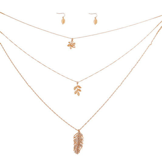 Gold 3 Layer Chain Leaf Necklace|18 inches - Premium Wholesale Jewelry from Pinktown - Just $12! Shop now at chiquestyles