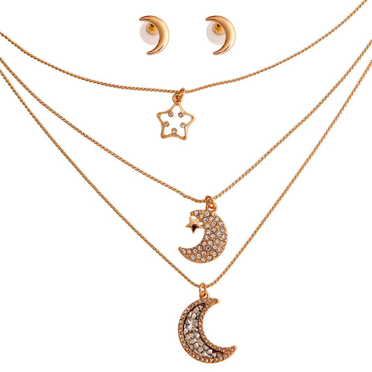 Gold 3 Layer Chain Moon Necklace|16 inches - Premium Wholesale Jewelry from Pinktown - Just $11! Shop now at chiquestyles