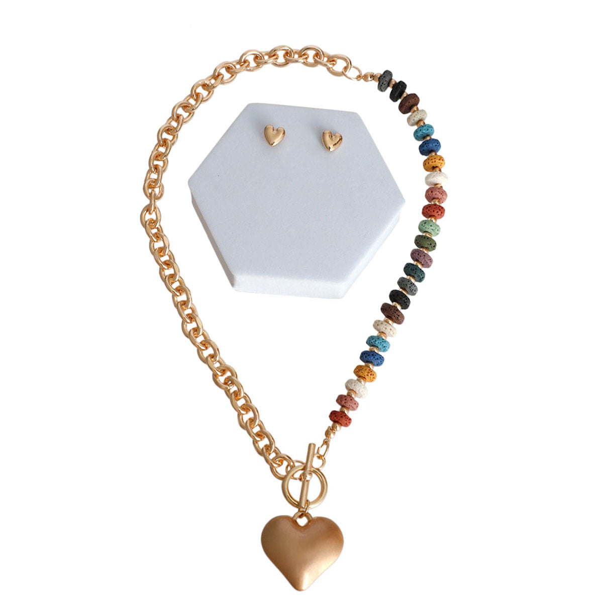 Chunky Bead Heart Toggle Necklace|18 inches - Premium Wholesale Jewelry from Pinktown - Just $22! Shop now at chiquestyles