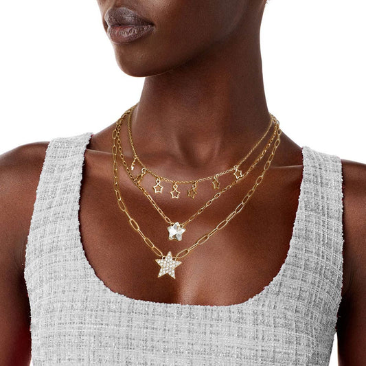 Gold 3 Layer Chain Star Necklace|16 inches - Premium Wholesale Jewelry from Pinktown - Just $15! Shop now at chiquestyles