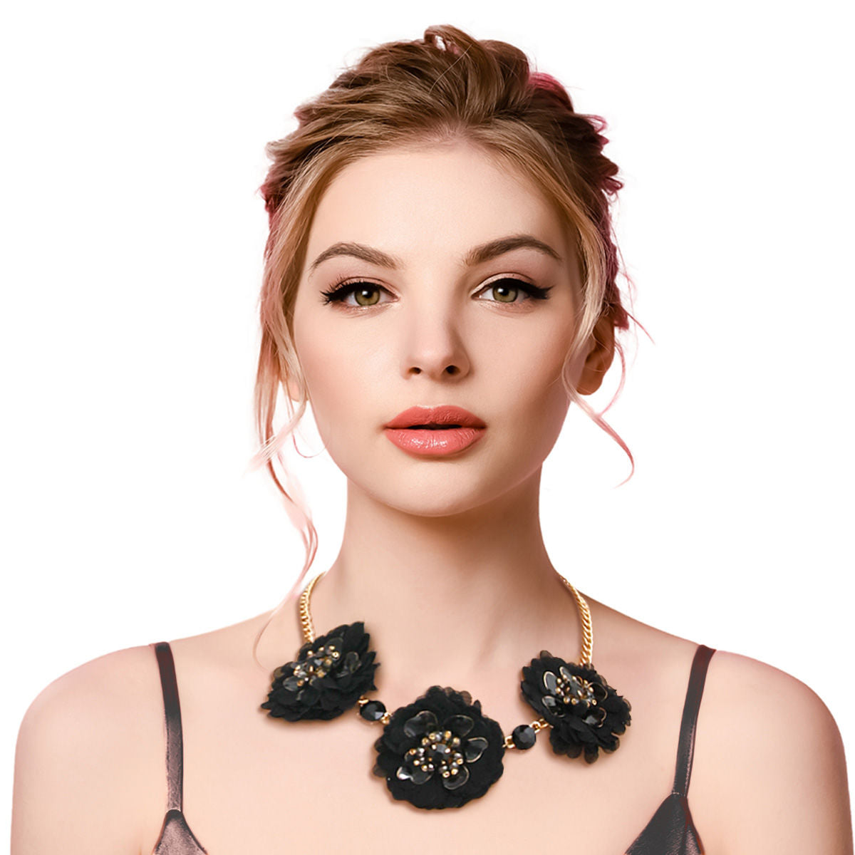 Black Fabric Flower Necklace Set|18 inches - Premium Wholesale Jewelry from Pinktown - Just $15! Shop now at chiquestyles