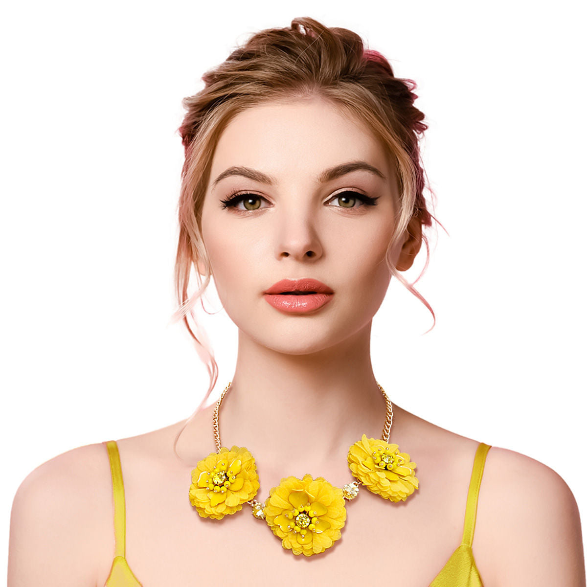 Yellow Fabric Flower Necklace Set|18 inches - Premium Wholesale Jewelry from Pinktown - Just $15! Shop now at chiquestyles