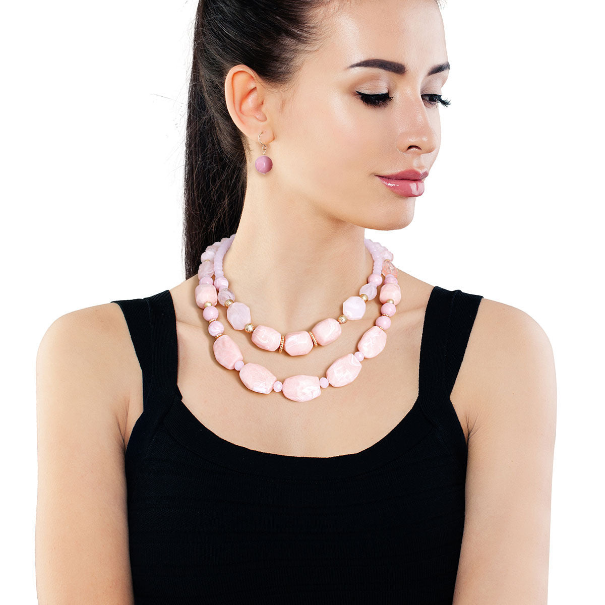 Light Pink Marbled Bead Set|18 inches - Premium Wholesale Jewelry from Pinktown - Just $17! Shop now at chiquestyles