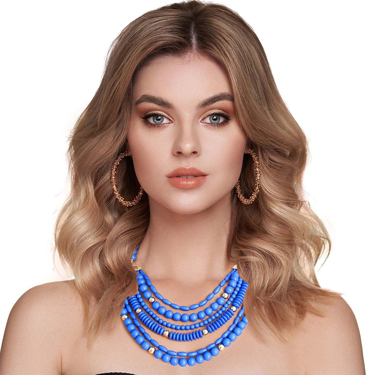 6 Layer Blue Bead Necklace|16.5 inches - Premium Wholesale Jewelry from Pinktown - Just $16! Shop now at chiquestyles