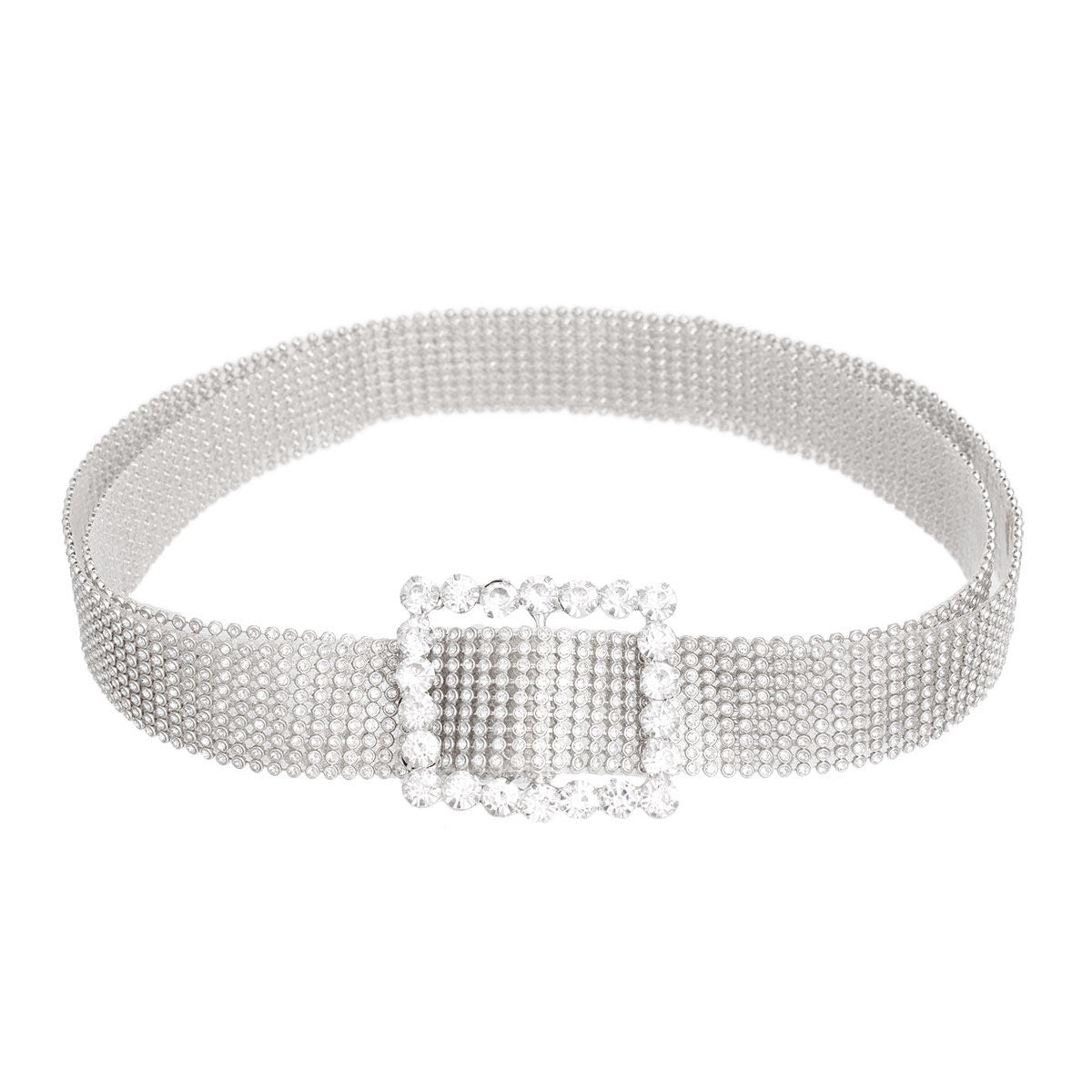 Silver Pave 9 Row Buckle Belt|47 inches - Premium Wholesale Fashion Accessories from Pinktown - Just $21! Shop now at chiquestyles