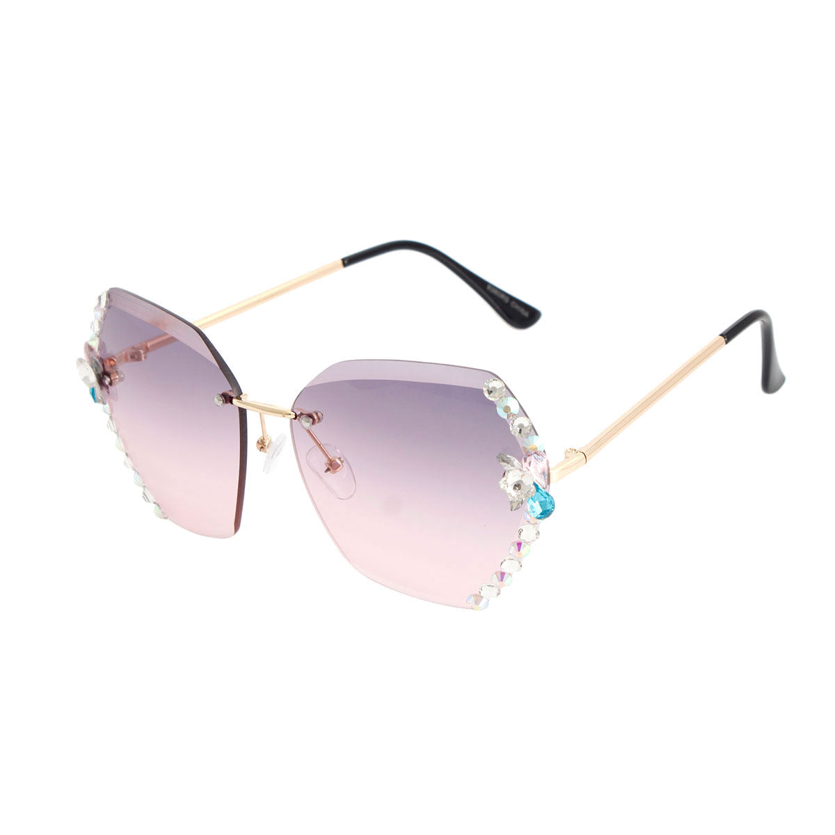 Purple Rhinestone Edge Sunglasses|5.5 x 2.45 inches - Premium Wholesale Fashion Accessories from Pinktown - Just $16! Shop now at chiquestyles