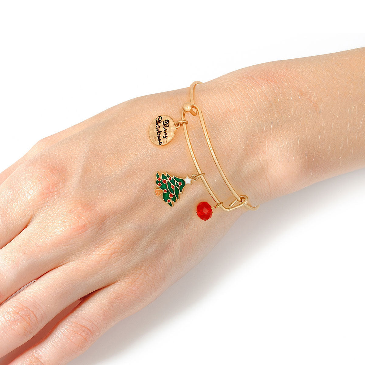 Xmas Tree Charm Wire Bangle|7.75 inches - Premium Wholesale Jewelry from Pinktown - Just $6! Shop now at chiquestyles