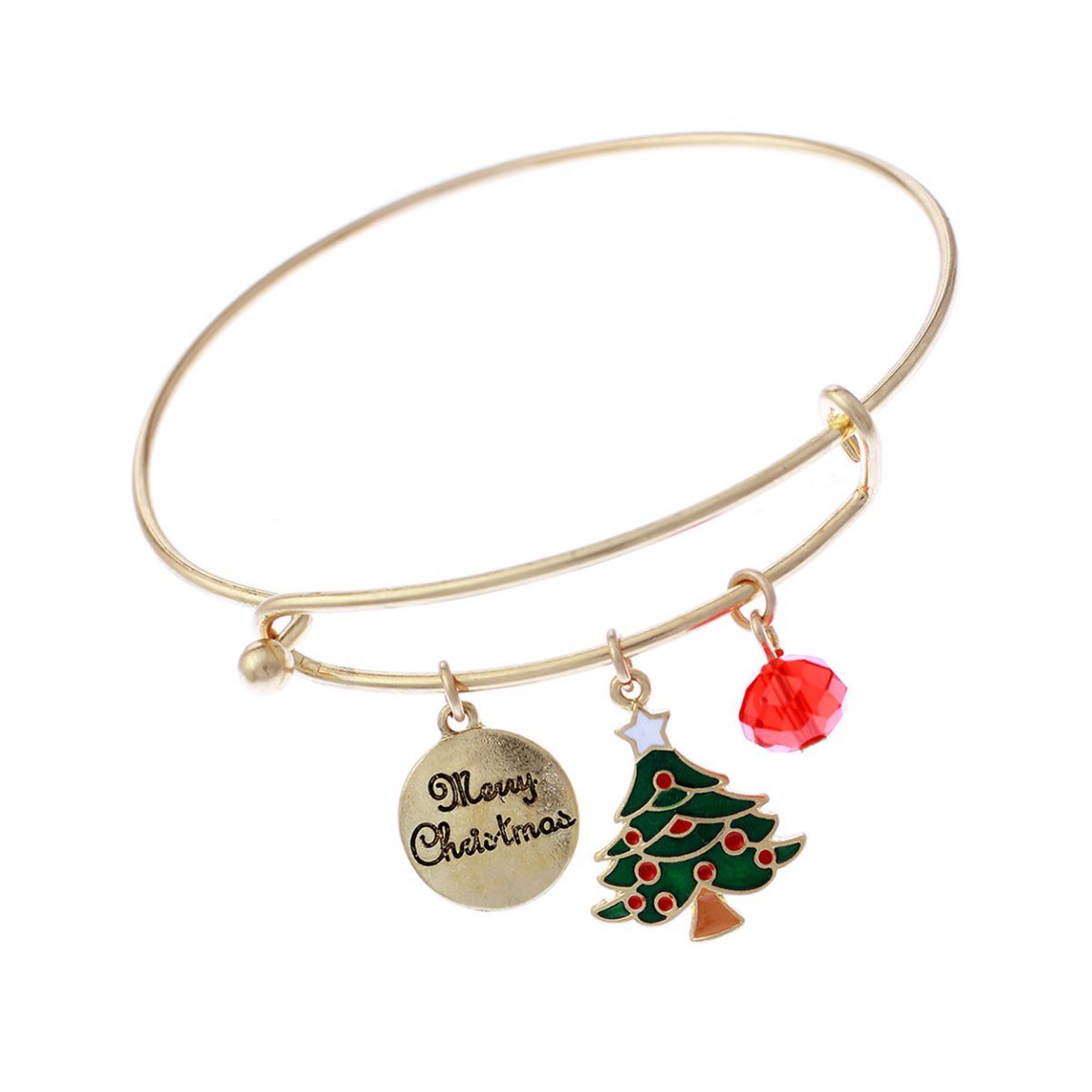 Xmas Tree Charm Wire Bangle|7.75 inches - Premium Wholesale Jewelry from Pinktown - Just $6! Shop now at chiquestyles