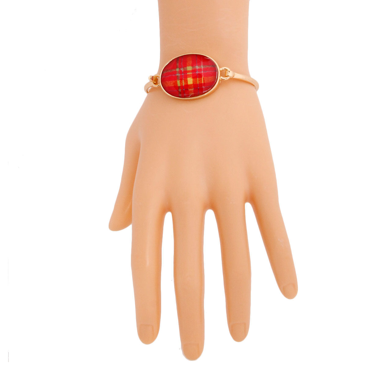 Red Oval Plaid Gold Bangle|8 inches - Premium Wholesale Jewelry from Pinktown - Just $12! Shop now at chiquestyles