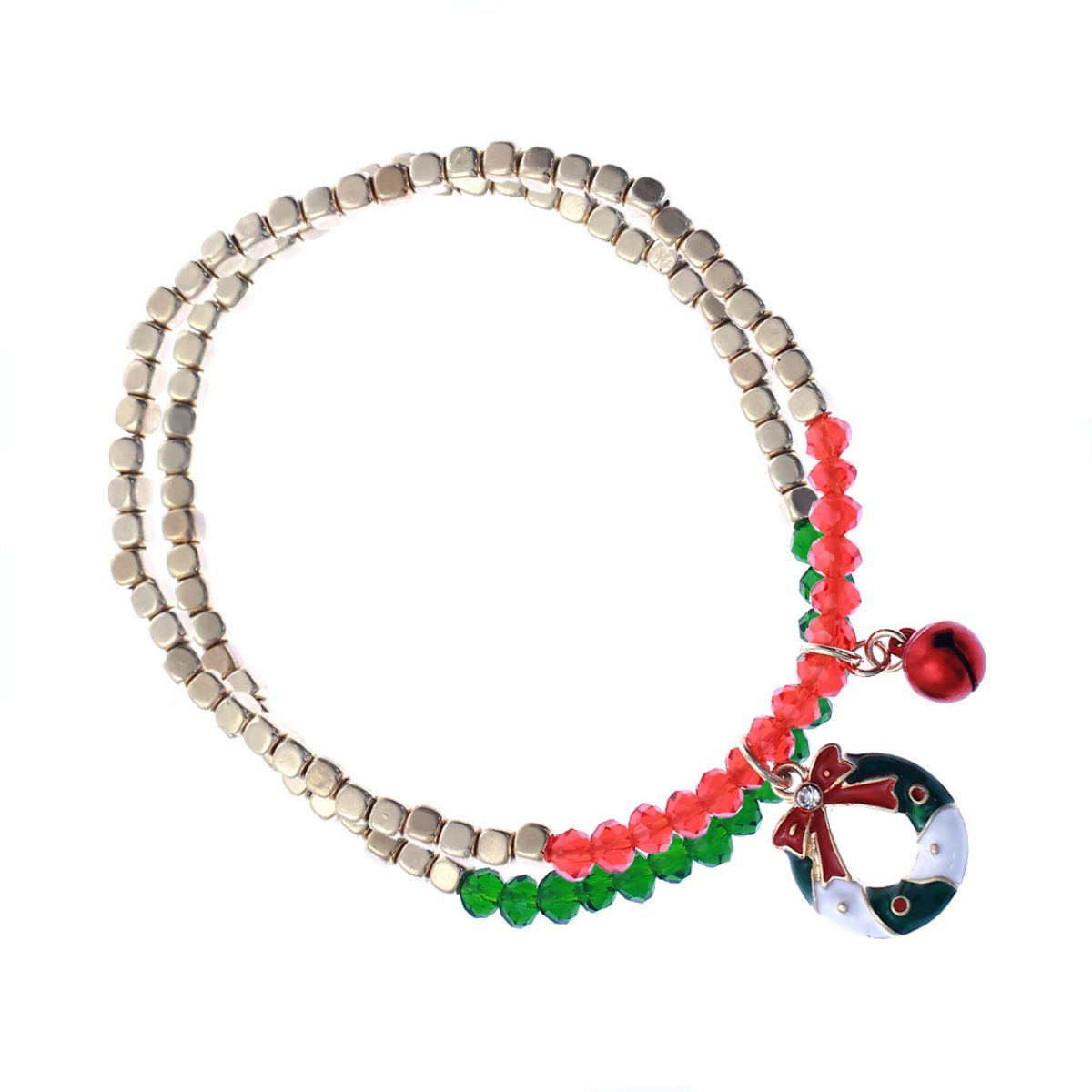 2 Pcs Xmas Wreath Bracelet|Stretch to Fit - Premium Wholesale Jewelry from Pinktown - Just $8! Shop now at chiquestyles