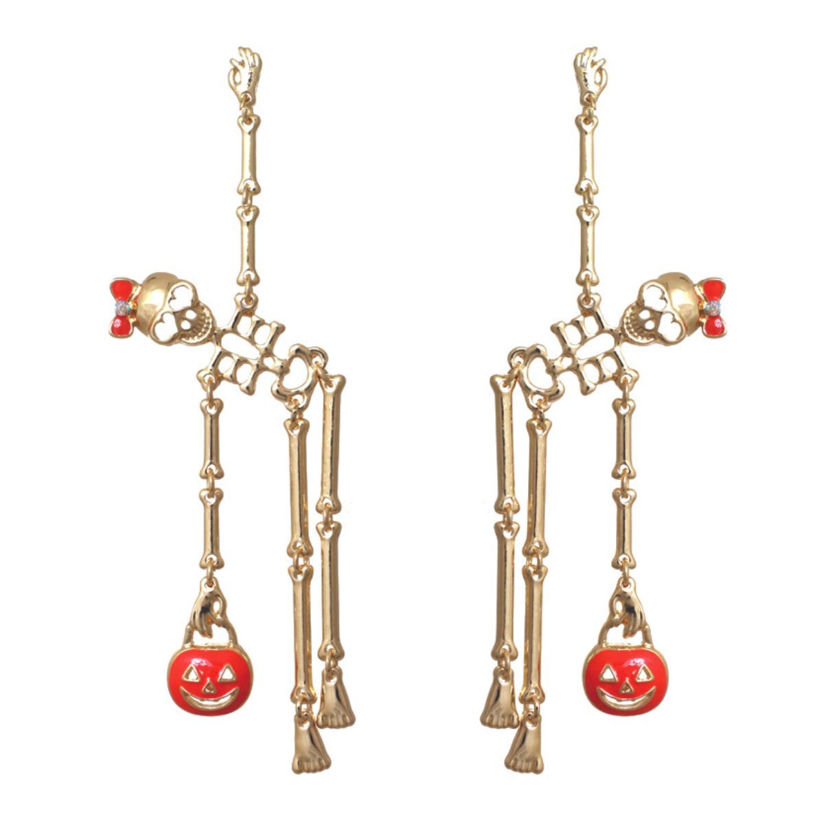 Gold Spooky Skeleton Dangle Earrings|3.5 inches - Premium Wholesale Jewelry from Pinktown - Just $10! Shop now at chiquestyles