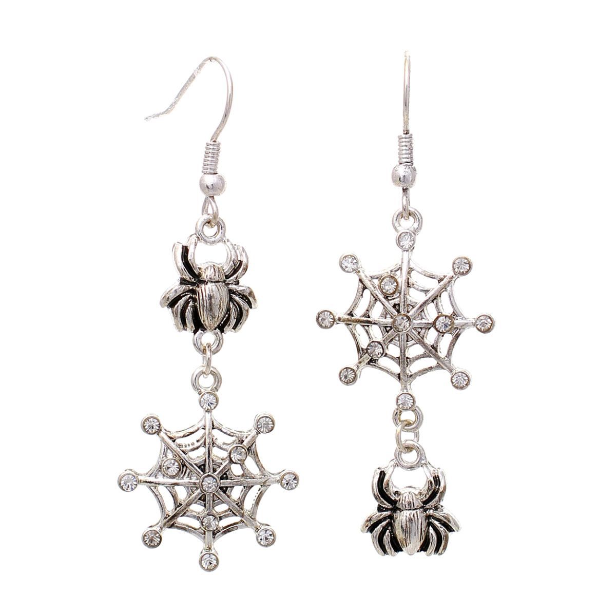 Silver Spider and Web Earrings|2.2 inches - Premium Wholesale Jewelry from Pinktown - Just $5! Shop now at chiquestyles