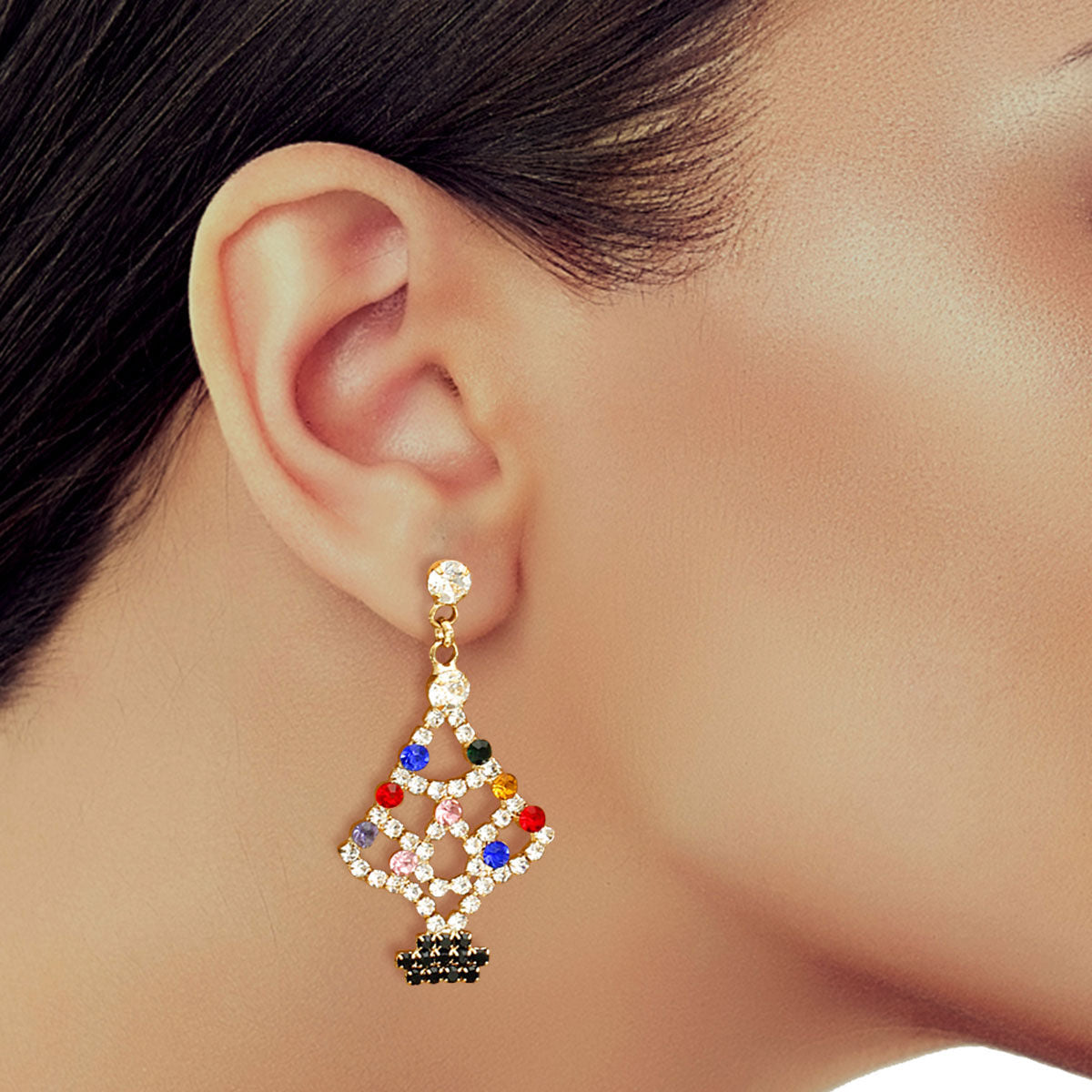 Colored Light Xmas Tree Earrings|1.95 inches - Premium Wholesale Jewelry from Pinktown - Just $8! Shop now at chiquestyles