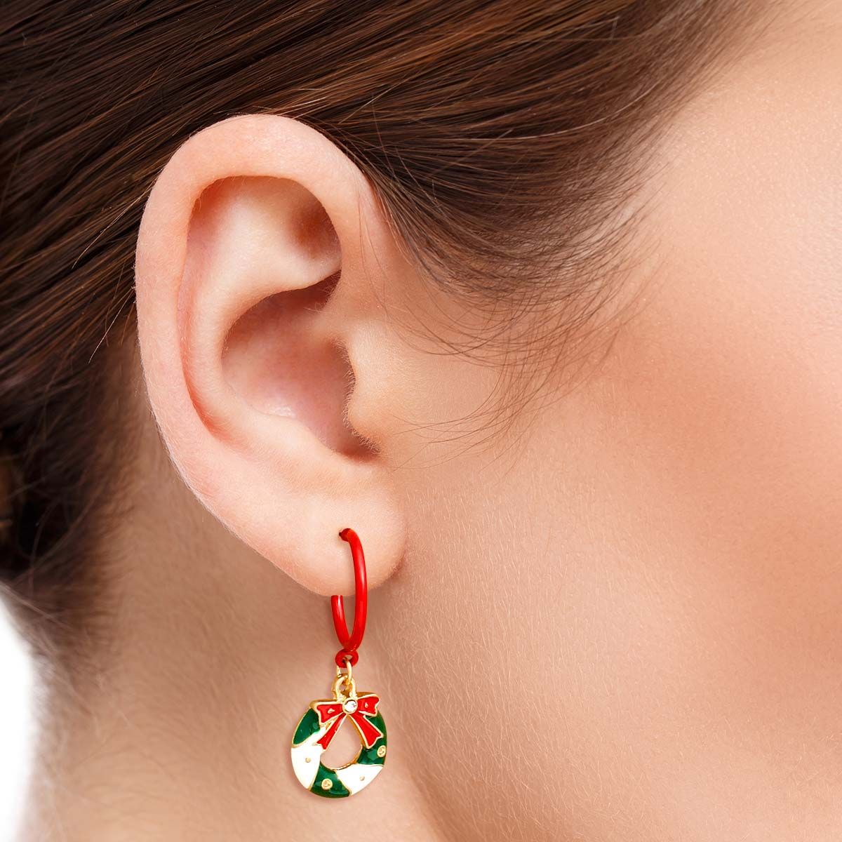 Xmas Wreath Charm Hoops|1.4 inches - Premium Wholesale Jewelry from Pinktown - Just $5! Shop now at chiquestyles