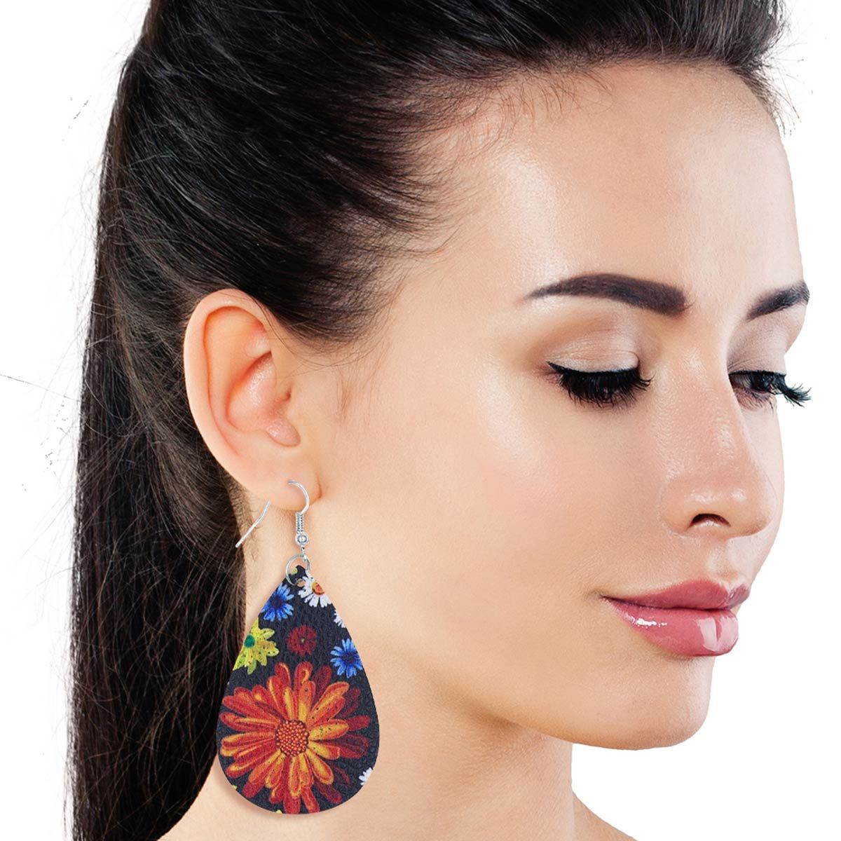 Multi Color Daisy Printed Teardrop Earrings|3 inches - Premium Wholesale Jewelry from Pinktown - Just $4! Shop now at chiquestyles