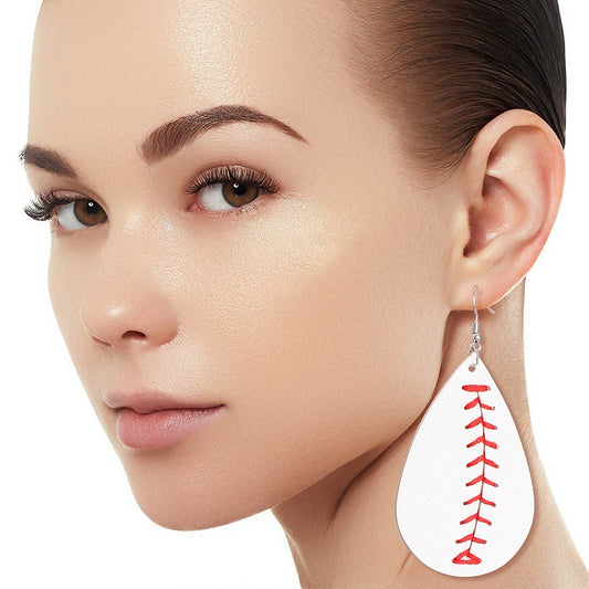 White Baseball Teardrop Earrings|3.5 inches - Premium Wholesale Jewelry from Pinktown - Just $5! Shop now at chiquestyles