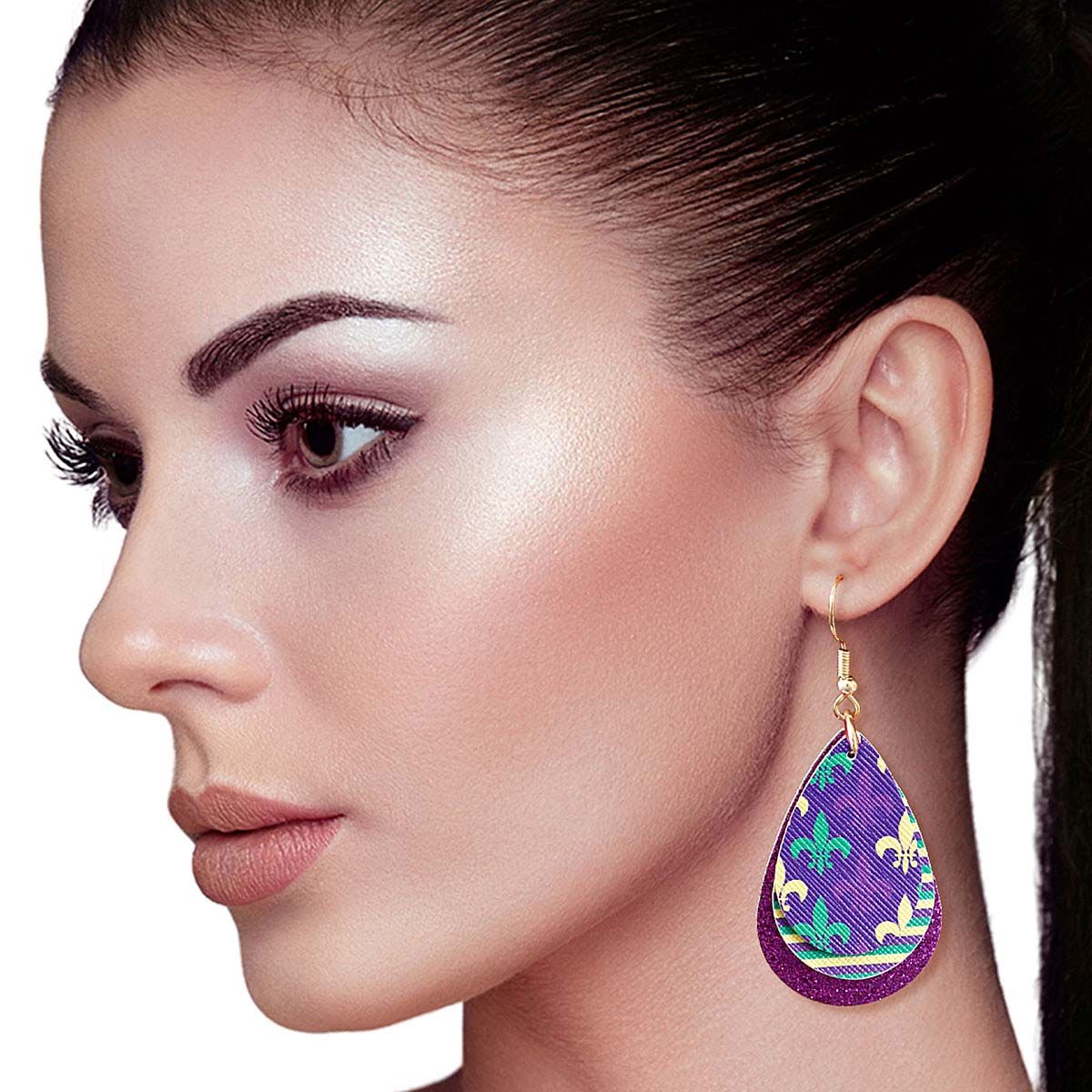 Fleur de Lis Mardi Gras Earrings|2.5 inches - Premium Wholesale Jewelry from Pinktown - Just $5! Shop now at chiquestyles