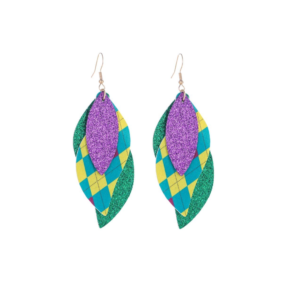 Mardi Gras Plaid Earrings|3.15 inches - Premium Wholesale Jewelry from Pinktown - Just $5! Shop now at chiquestyles