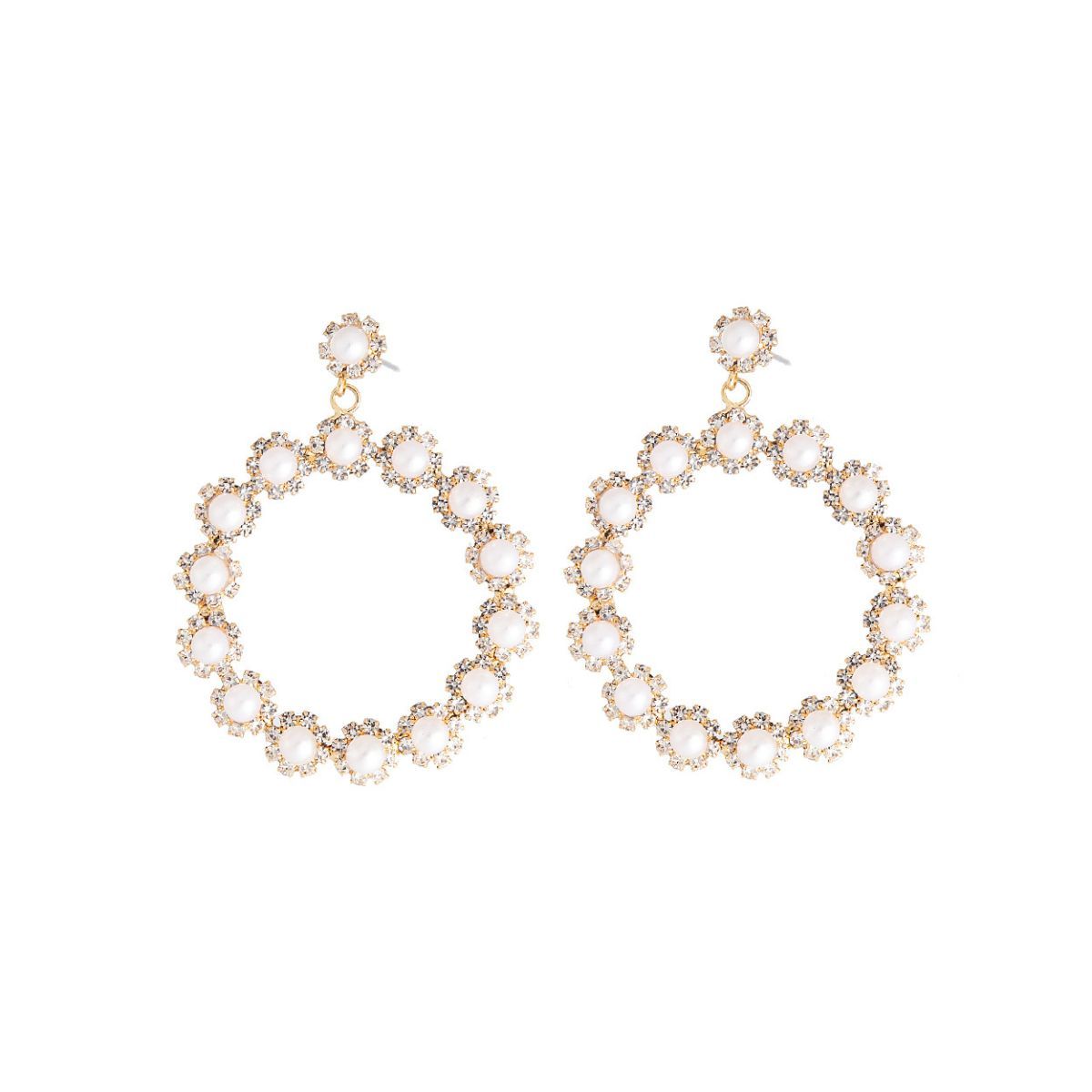 45mm Pearl Gold Round Earrings|2.25 inches - Premium Wholesale Jewelry from Pinktown - Just $12! Shop now at chiquestyles